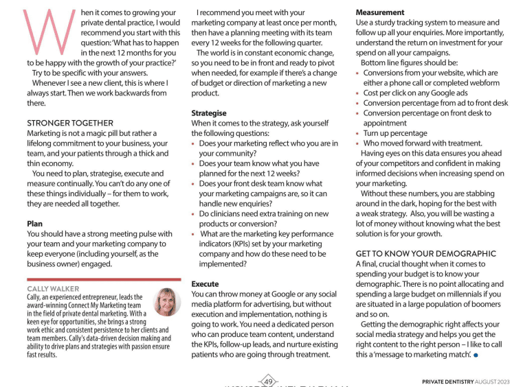 Cally Walker Private Dentistry Magazine Article 